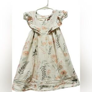 Boho Joie Cream Floral Cotton Dress Ruffle Sleeveless 3T Toddler Girl Kids